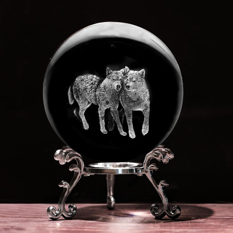 PYJ3DLAMP كرة كريستال 3D مع ذراع لأسد محفور بالليزر زينة ذئب هدية - Image 1